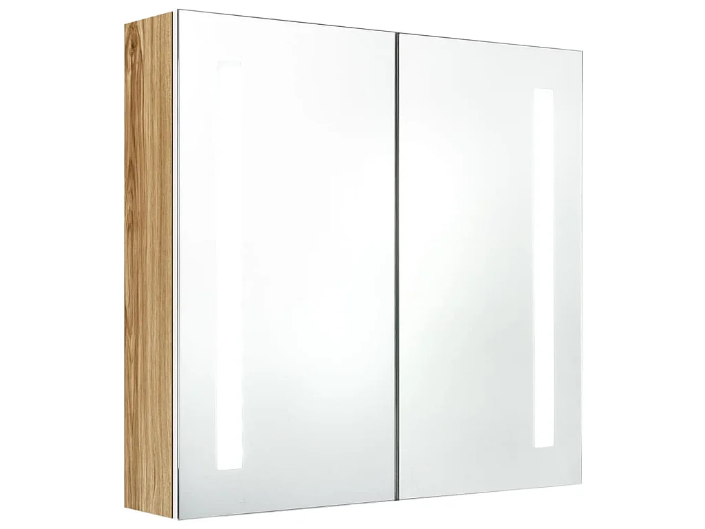 Badkamerkast met spiegel en LED 62x14x60 cm wit en eikenkleurig