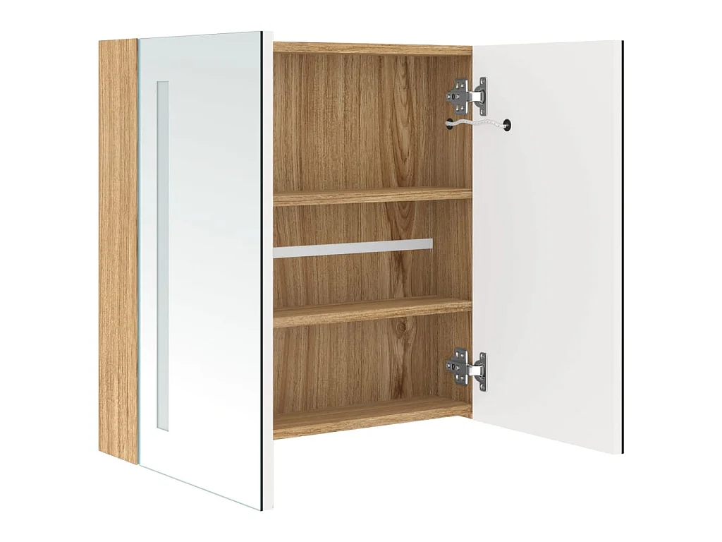 Badkamerkast met spiegel en LED 62x14x60 cm wit en eikenkleurig