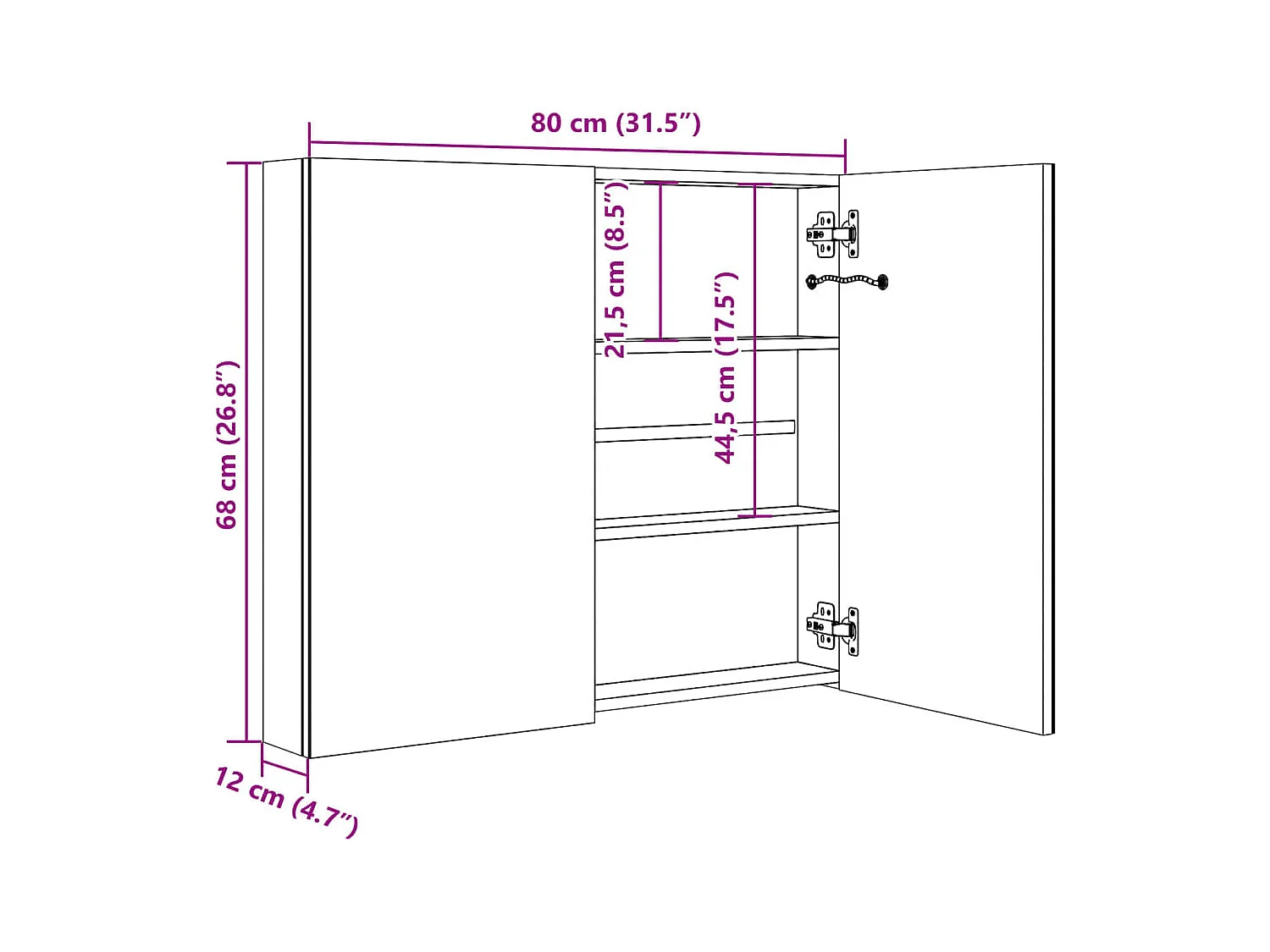 Armadietto Bagno con Specchio e LED Grigio Cemento 80x12x68 cm
