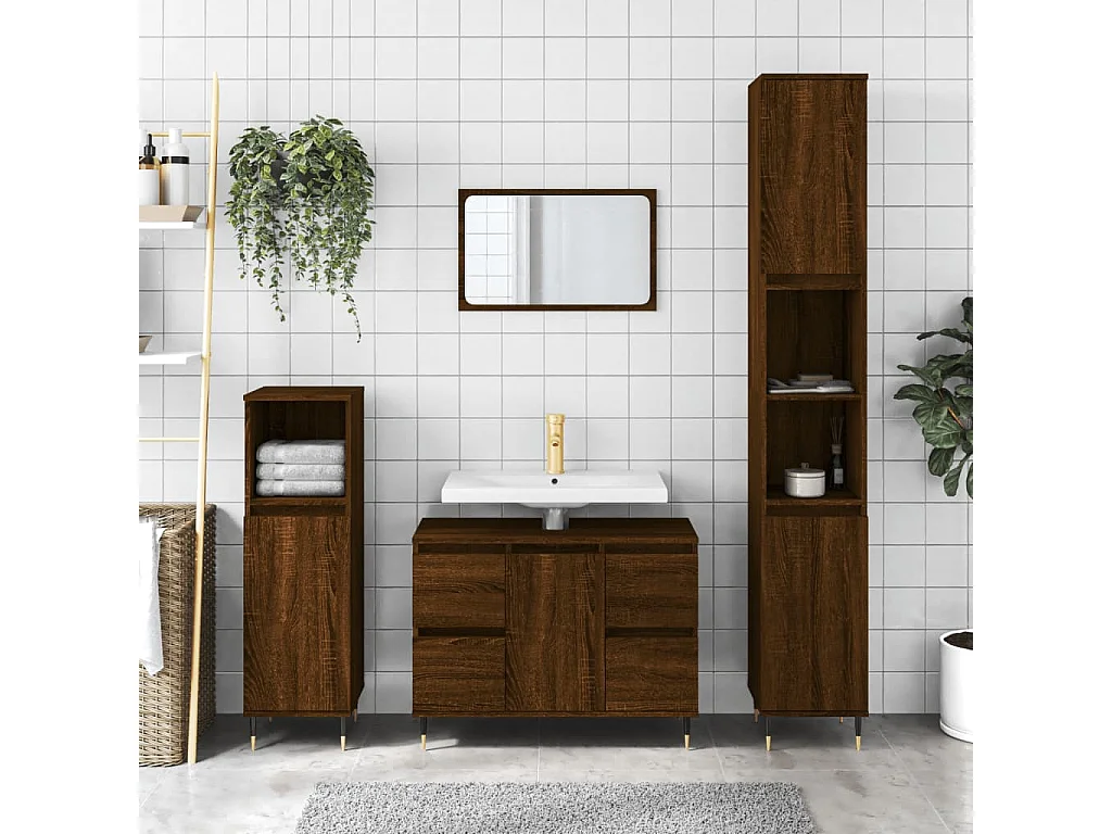 Armoire salle de bain chêne marron 80x33x60cm bois d'ingénierie