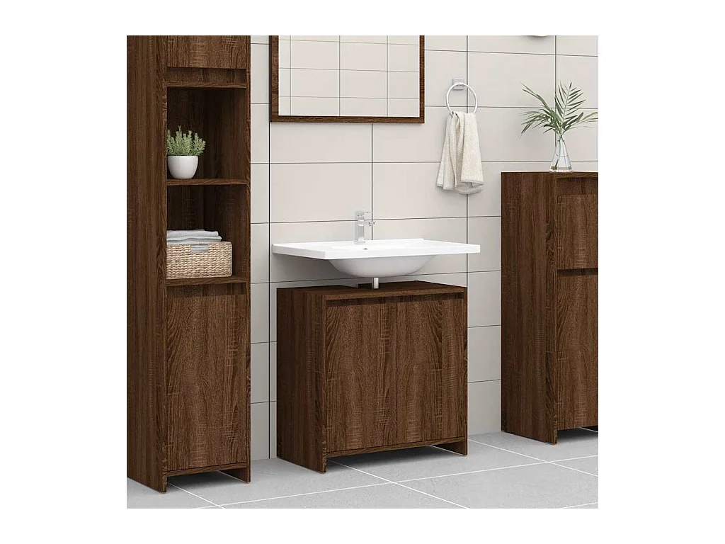 Badkamerkast 60x33x61 cm bewerkt hout bruin eikenkleur