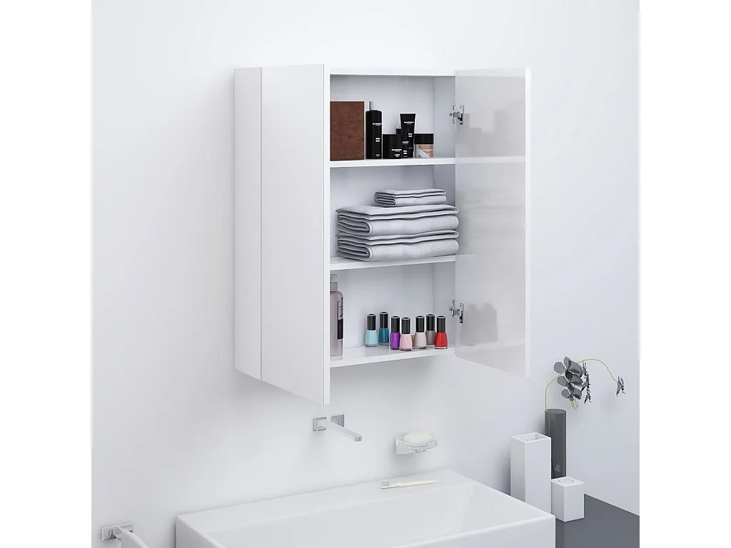 Bad-Spiegelschrank 60x15x75 cm MDF Glänzendes Weiß