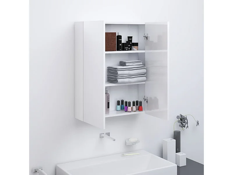 Badkamerkast met spiegel 60x15x75 cm MDF glanzend wit