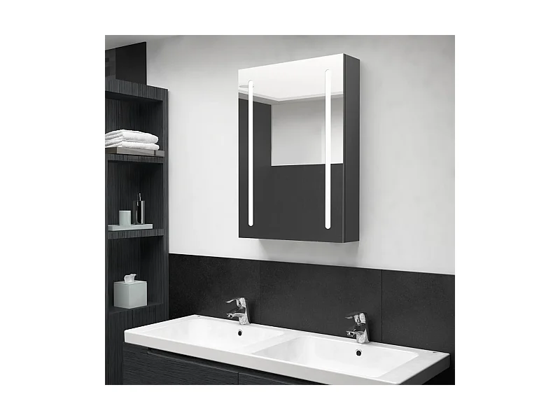 Armadietto Bagno con Specchio e LED Grigio 50x13x70 cm
