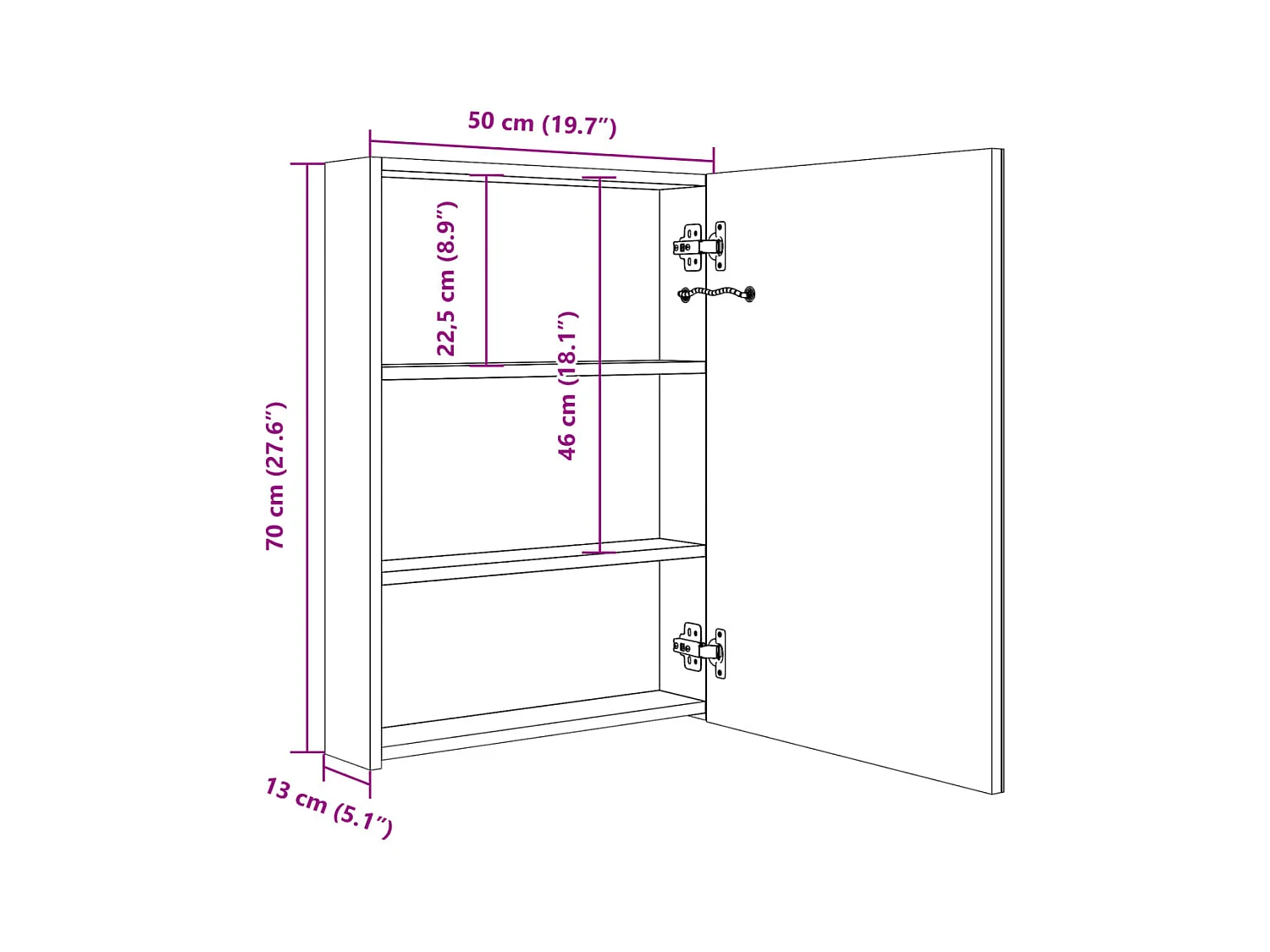 Armoire de salle de bain à miroir LED gris 50x13x70 cm