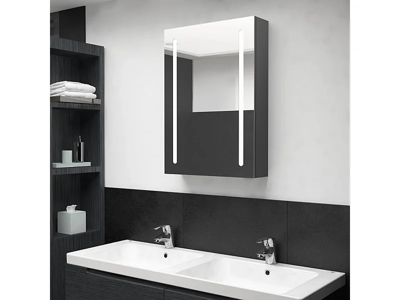 Armoire de salle de bain à miroir LED gris 50x13x70 cm