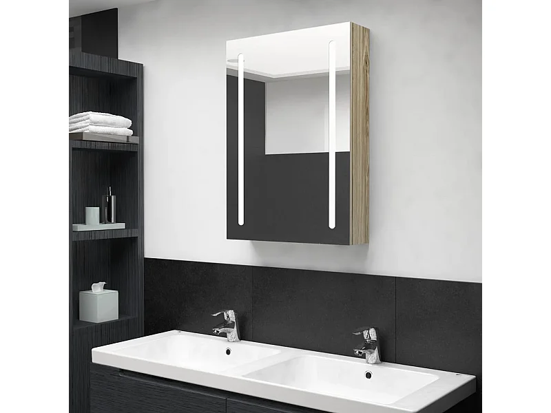 Armario de baño con espejo y LED color roble 50x13x70 cm
