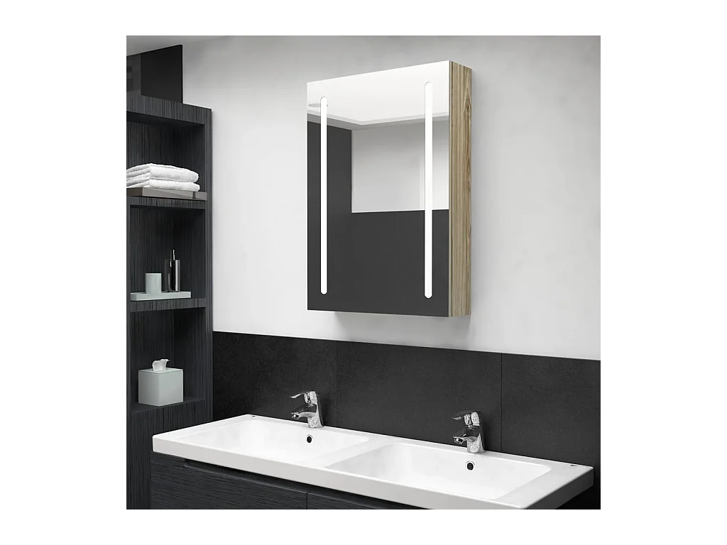 Armoire de salle de bain à miroir LED Chêne 50x13x70 cm