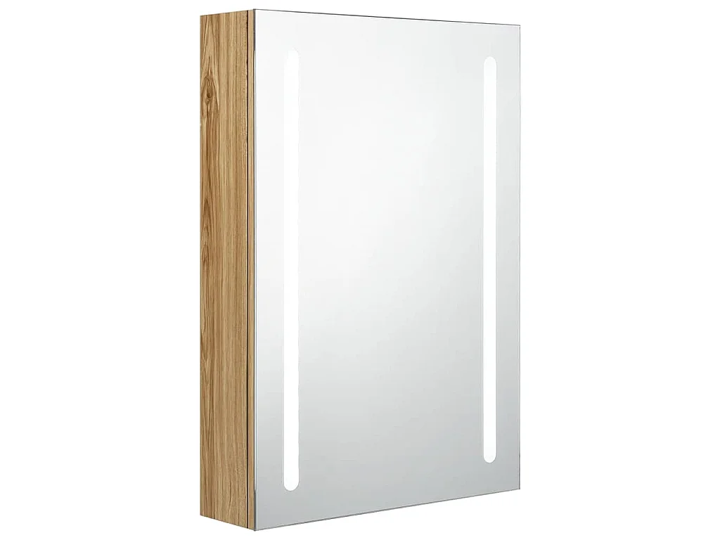 Armadietto Bagno con Specchio e LED Rovere 50x13x70 cm