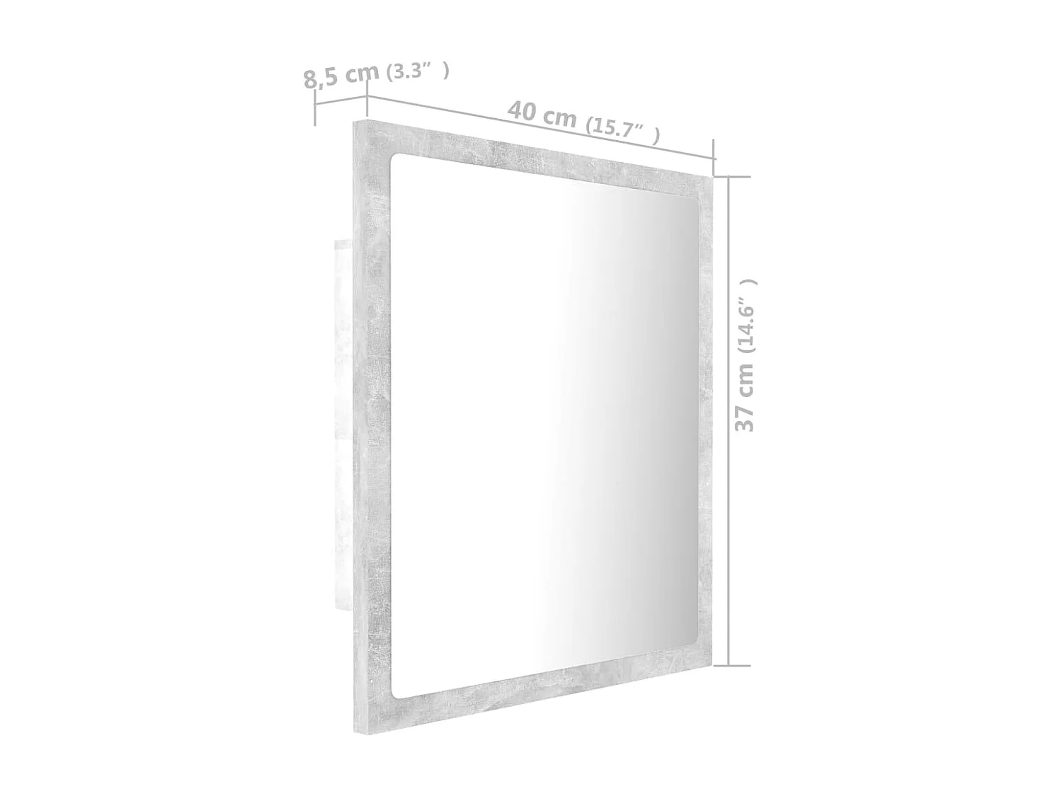 Miroir à LED de salle de bain Gris béton 40x8,5x37 cm Acrylique