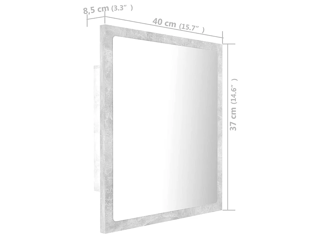 LED-Badspiegel Betongrau 40x8,5x37 cm Acryl