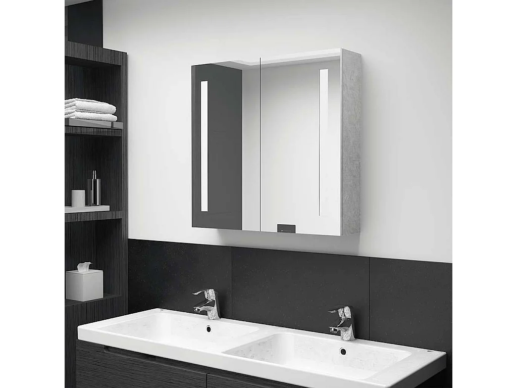 Badkamerkast met spiegel en LED 62x14x60 cm betongrijs