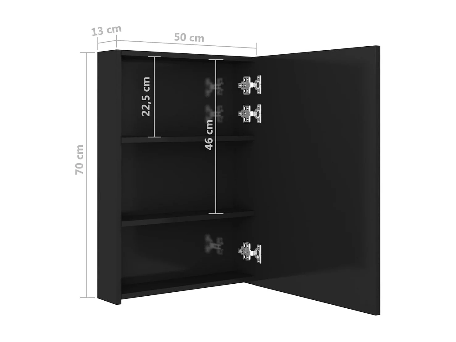 Armoire de salle de bain à miroir LED noir brillant 50x13x70 cm