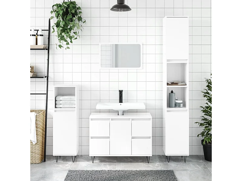 Armário WC 80x33x60 cm derivados de madeira branco brilhante