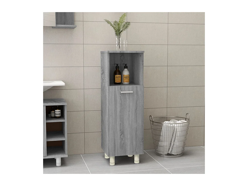 Badkamerkast 30x30x95 cm bewerkt hout grijs sonoma eikenkleurig