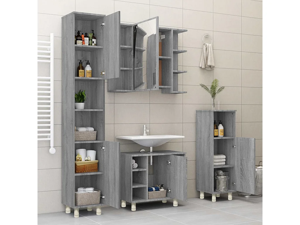 Armadietto Bagno Grigio Sonoma 30x30x95 cm in Legno Multistrato