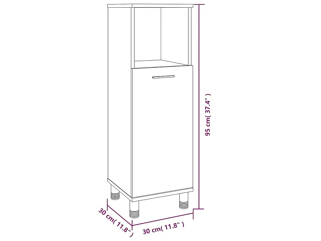 Armadietto Bagno Grigio Sonoma 30x30x95 cm in Legno Multistrato
