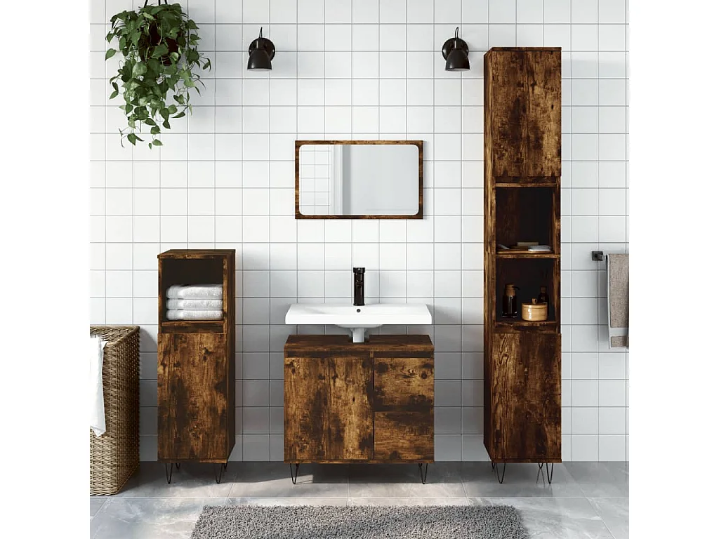 Armoire de bain chêne fumé 30x30x190 cm bois d'ingénierie