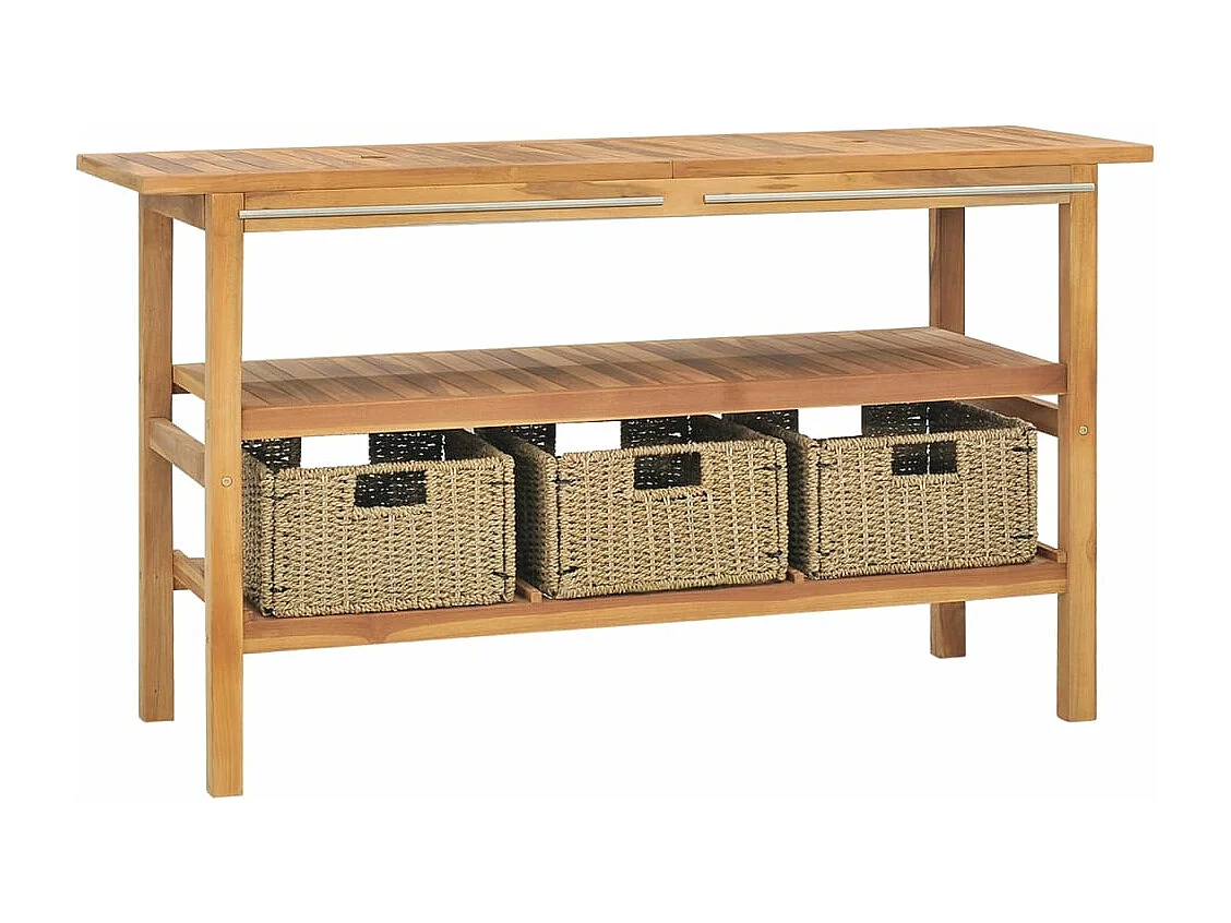 Meuble de salle de bain avec 3 paniers Teck solide 132x45x75 cm