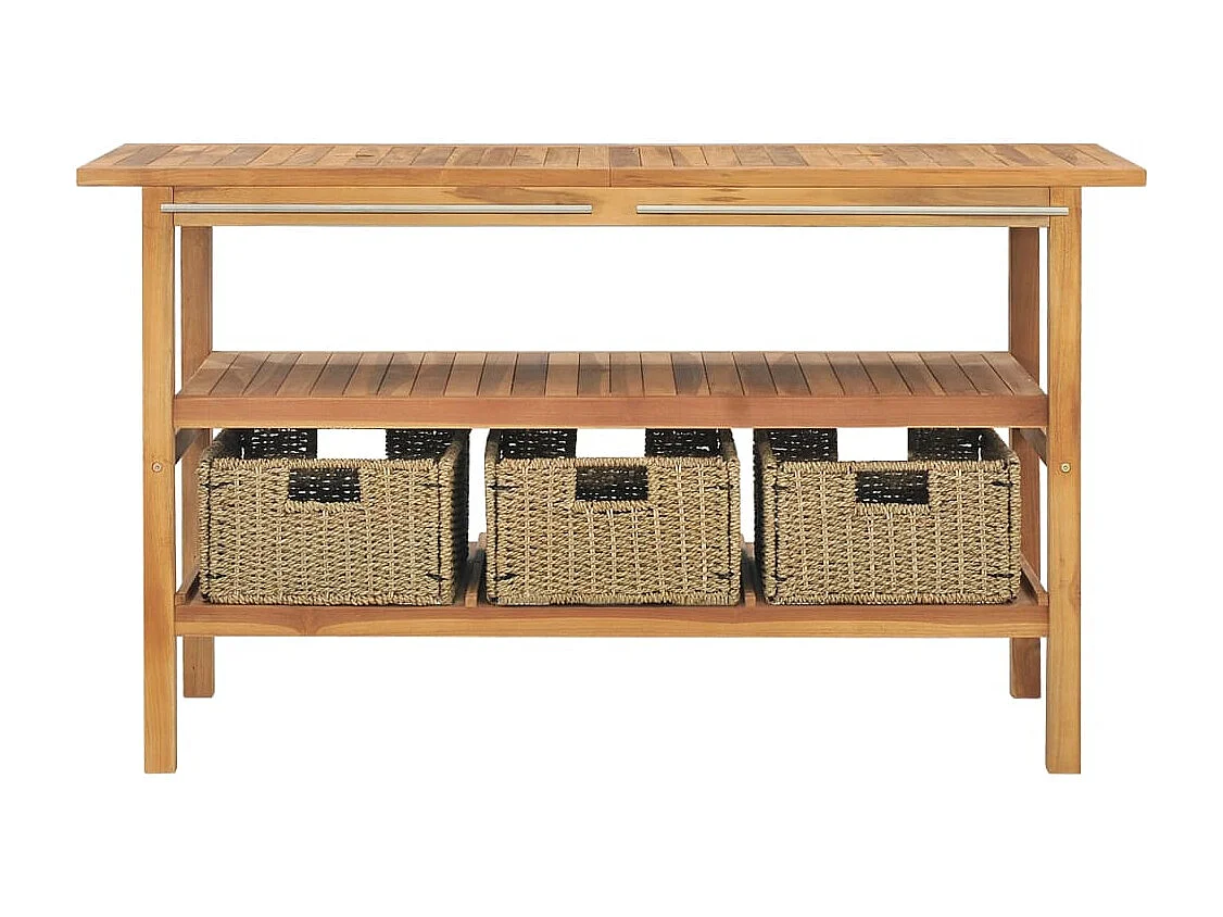 Meuble de salle de bain avec 3 paniers Teck solide 132x45x75 cm