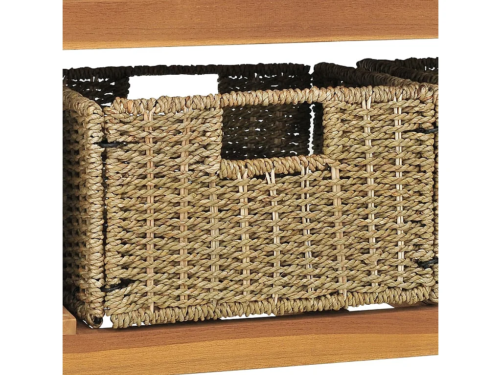 Meuble de salle de bain avec 3 paniers Teck solide 132x45x75 cm