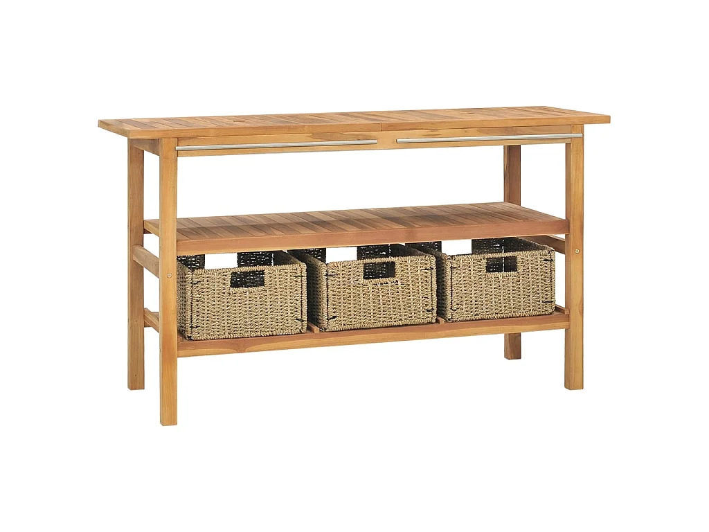 Meuble de salle de bain avec 3 paniers Teck solide 132x45x75 cm
