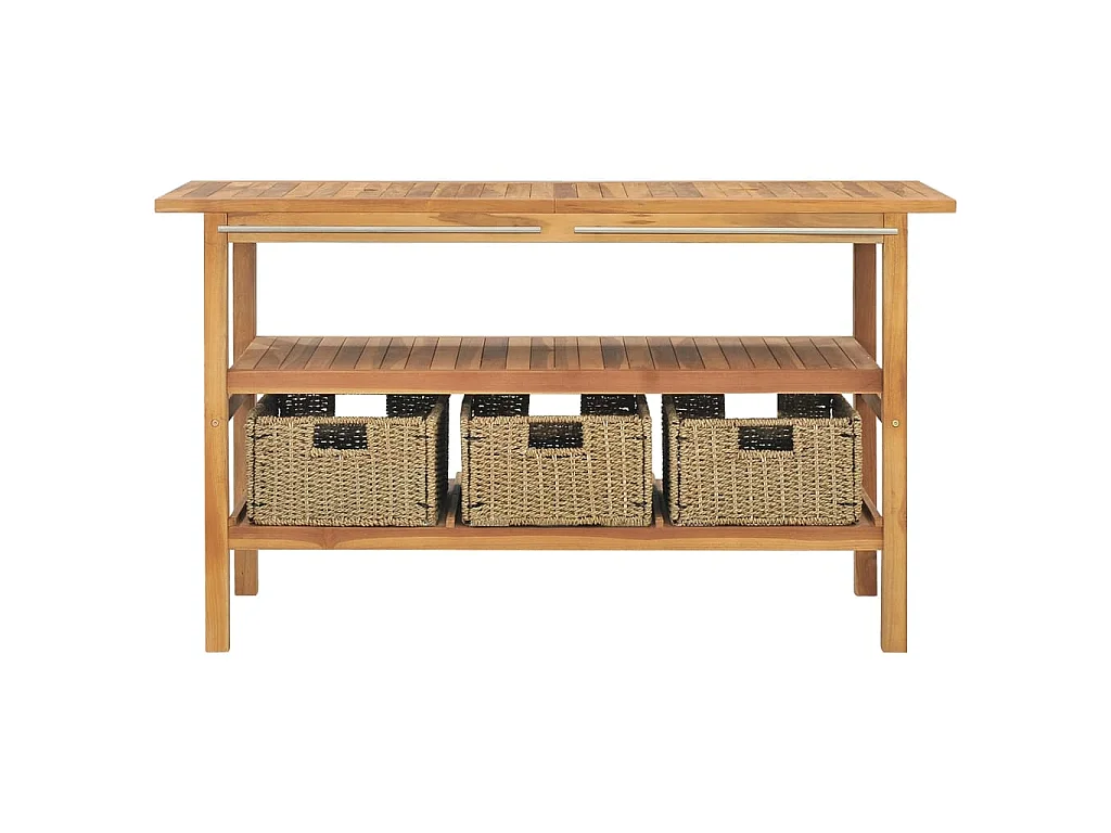 Meuble de salle de bain avec 3 paniers Teck solide 132x45x75 cm