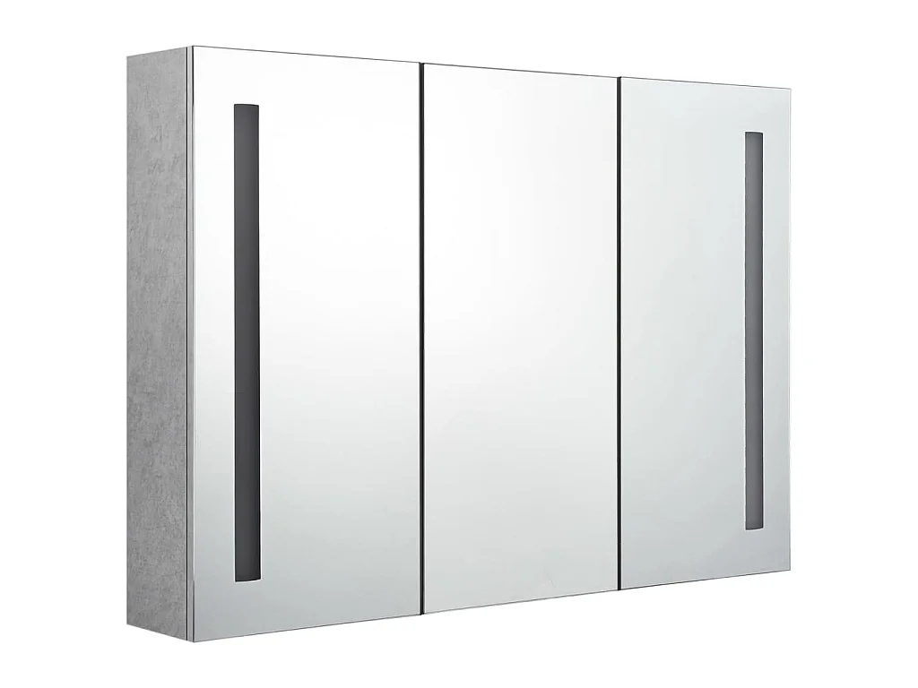 Armadietto Bagno con Specchio e LED Grigio Cemento 89x14x62 cm
