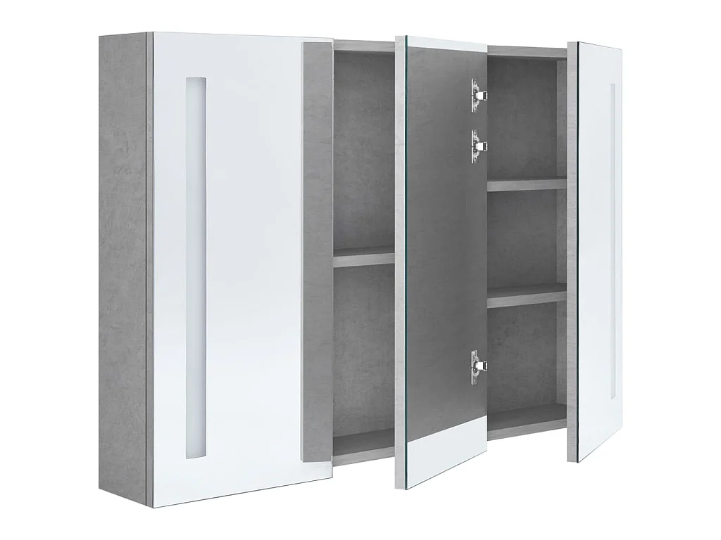 Armadietto Bagno con Specchio e LED Grigio Cemento 89x14x62 cm