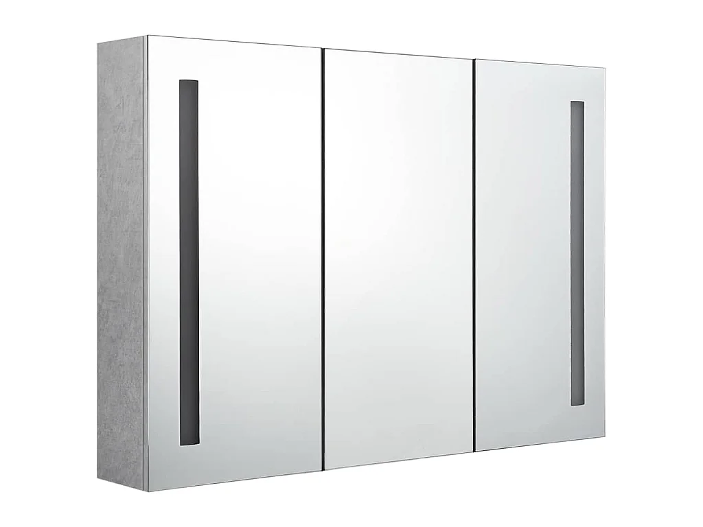 Armadietto Bagno con Specchio e LED Grigio Cemento 89x14x62 cm