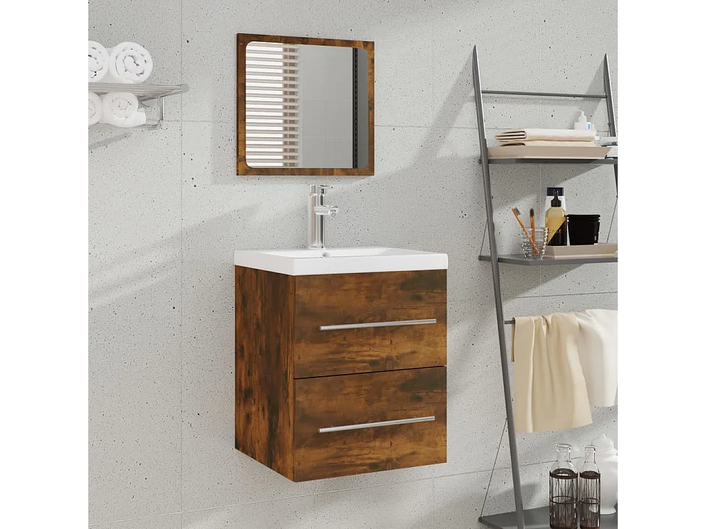 Armoire de salle de bain avec miroir Chêne fumé 41x38,5x48 cm
