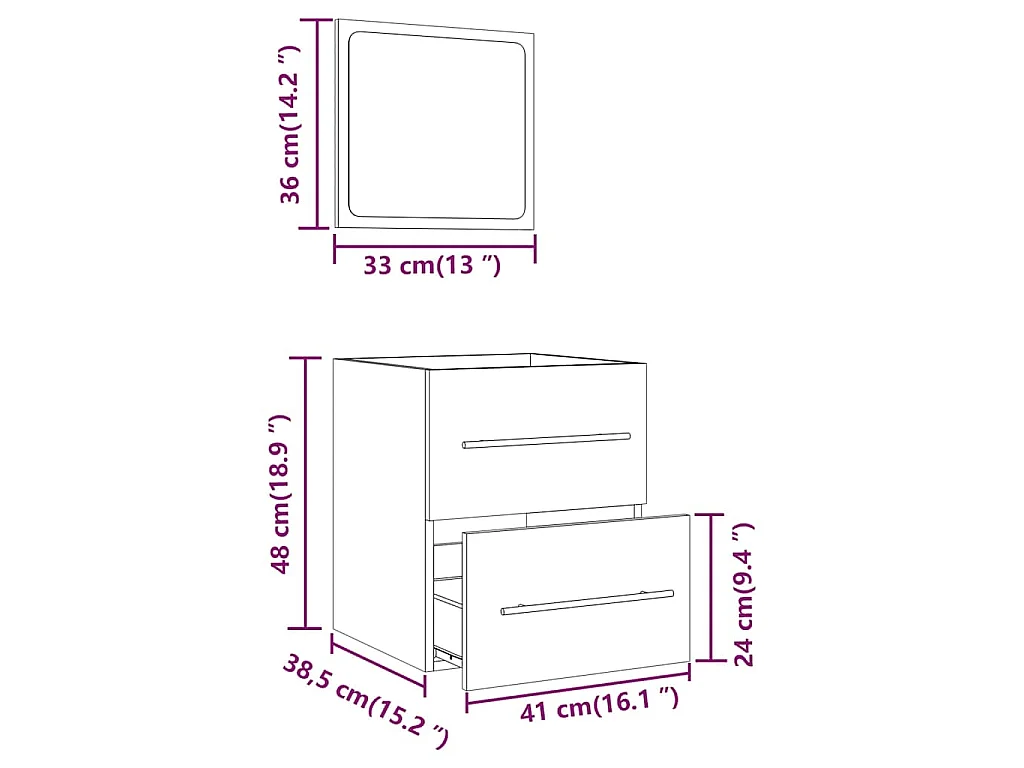 Badkamerkast met spiegel 41x38,5x48 cm gerookt eikenkleurig