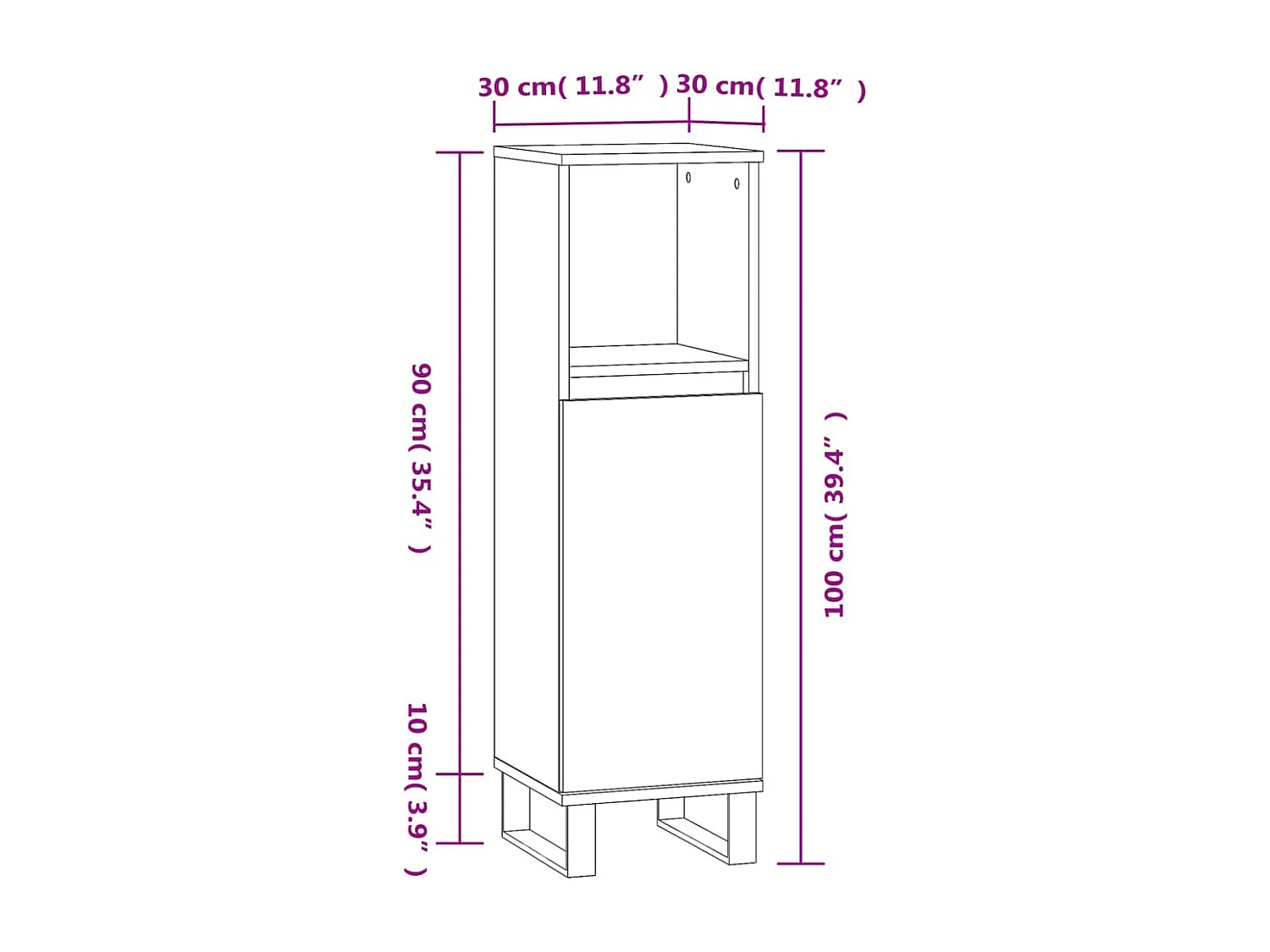 Armoire de salle de bain noir 30x30x100 cm bois d'ingénierie