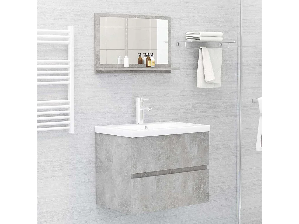 Specchio da Bagno Grigio Cemento 60x10,5x37cm Legno Multistrato