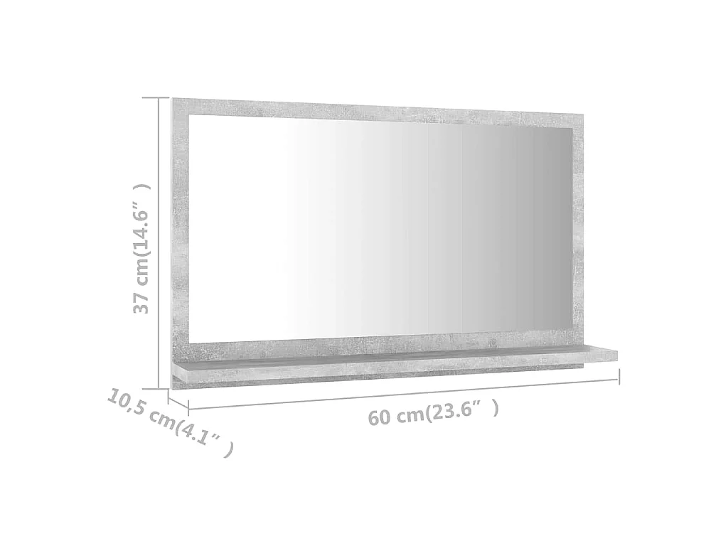 Specchio da Bagno Grigio Cemento 60x10,5x37cm Legno Multistrato
