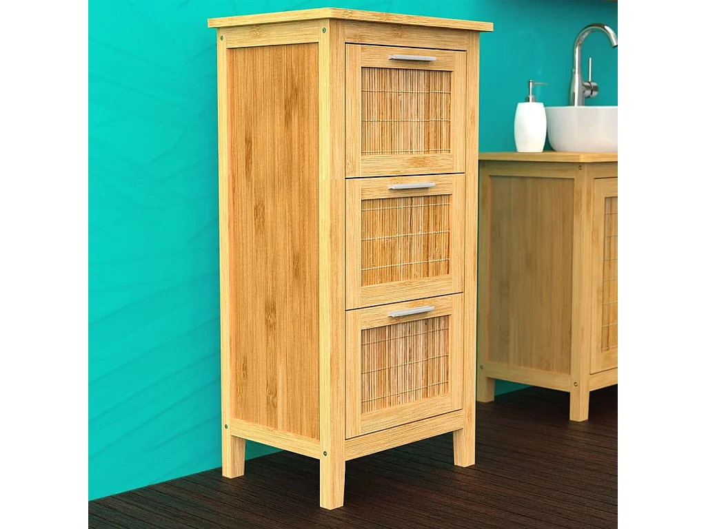 Armoire de salle de bain avec 3 tiroirs Bambou 30x42x82 cm