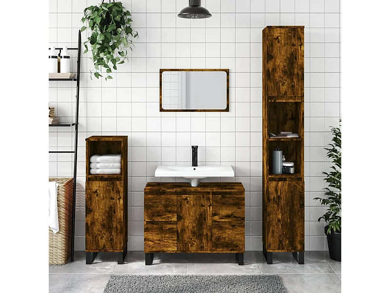 Badschrank Räuchereiche 30x30x100 cm Holzwerkstoff