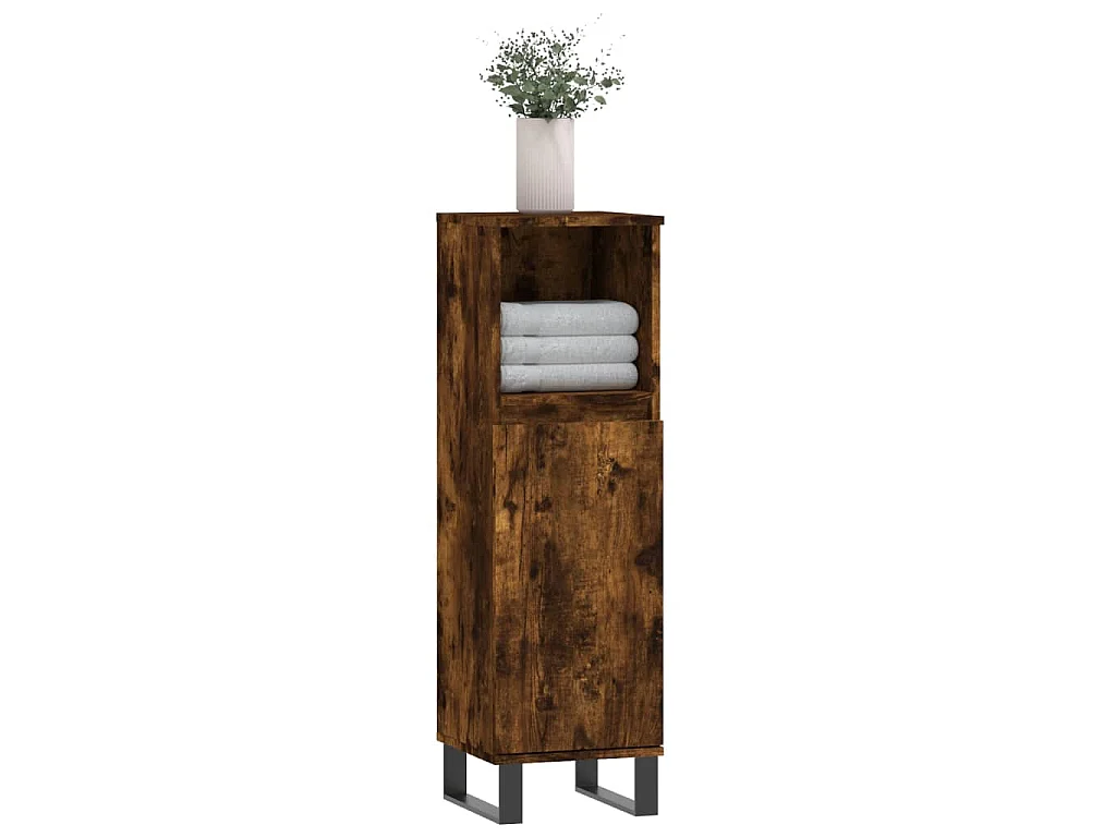 Armario de baño madera contrachapada roble ahumado 30x30x100 cm