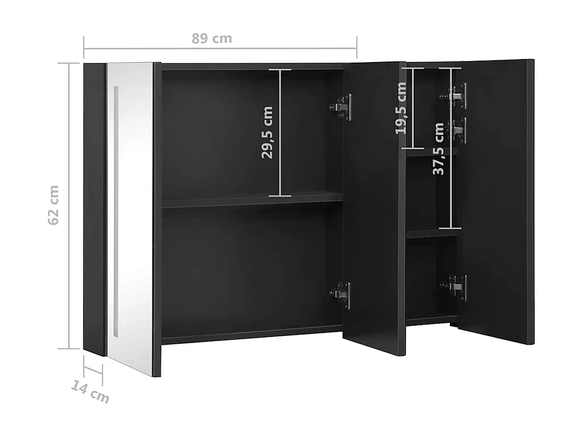 Armoire de salle de bain à miroir LED 89x14x62 cm