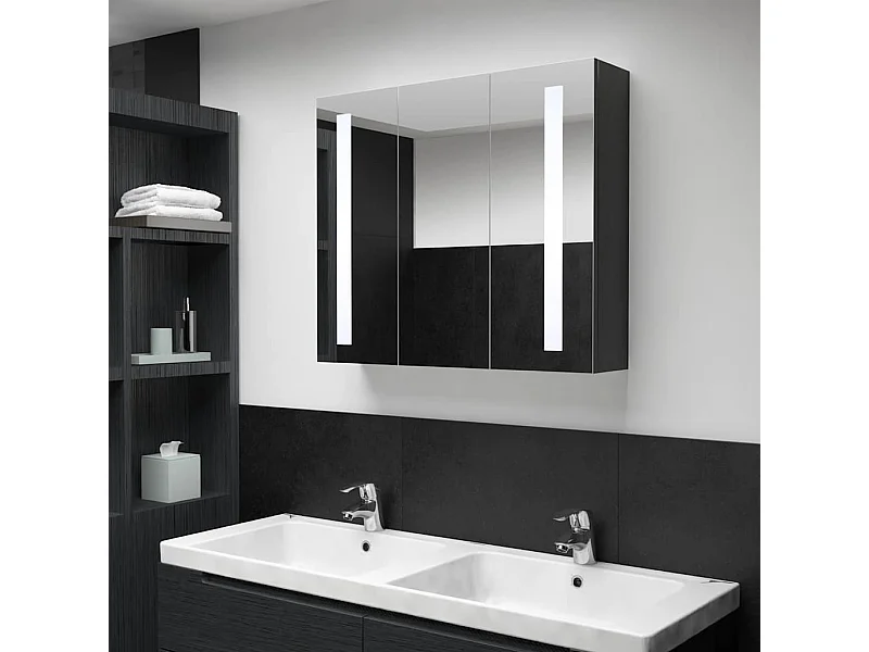 Armoire de salle de bain à miroir LED 89x14x62 cm