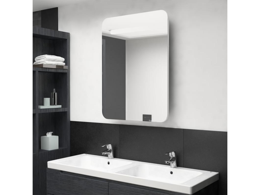 Badkamerkast met spiegel en LED 60x11x80 cm glanzend wit