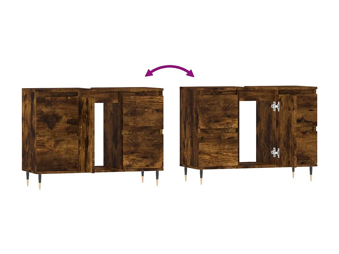 Armoire salle de bain chêne fumé 80x33x60cm bois d'ingénierie