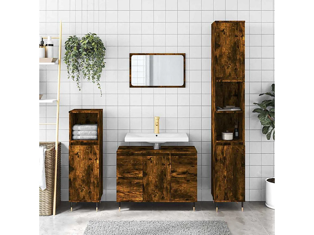 Badschrank Räuchereiche 80x33x60 cm Holzwerkstoff