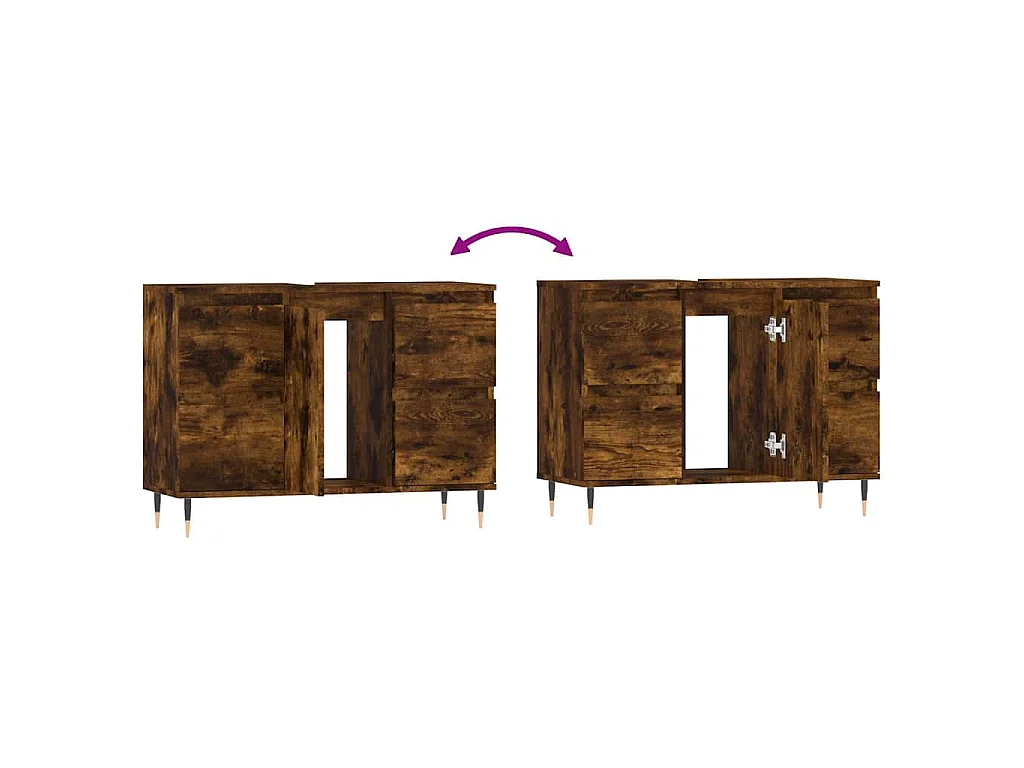 Armadietto Bagno Rovere Fumo 80x33x60 cm in Legno Multistrato