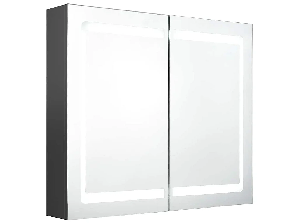 Armário espelhado casa de banho LED 80x12x68 cm cinzento