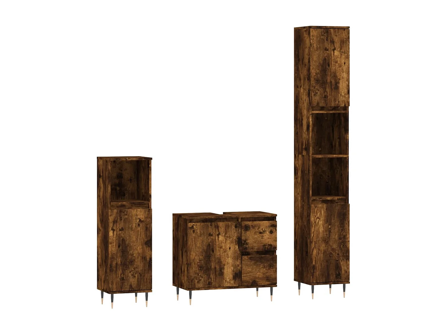 3-tlg. Badmöbel-Set Räuchereiche Holzwerkstoff