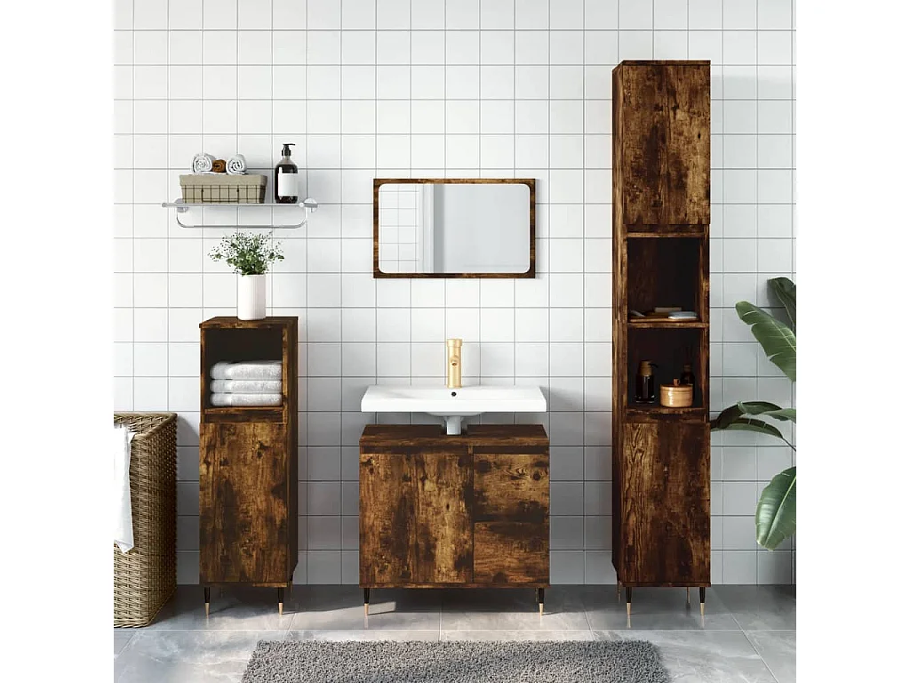 3-tlg. Badmöbel-Set Räuchereiche Holzwerkstoff
