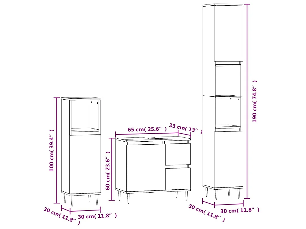 3-tlg. Badmöbel-Set Räuchereiche Holzwerkstoff