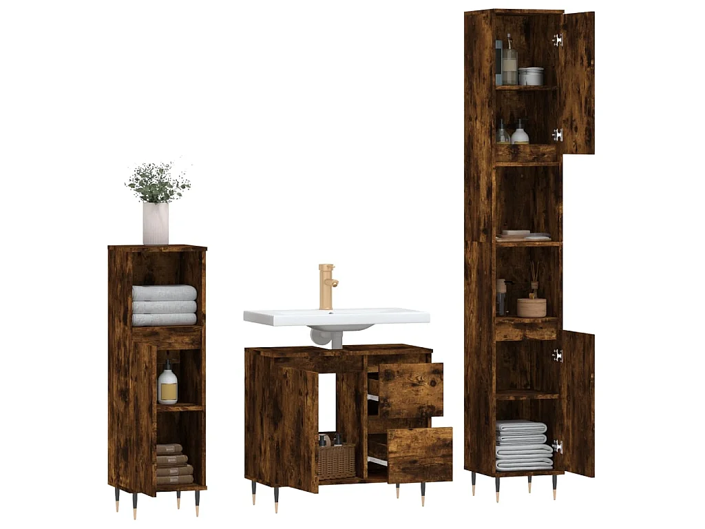 3-tlg. Badmöbel-Set Räuchereiche Holzwerkstoff