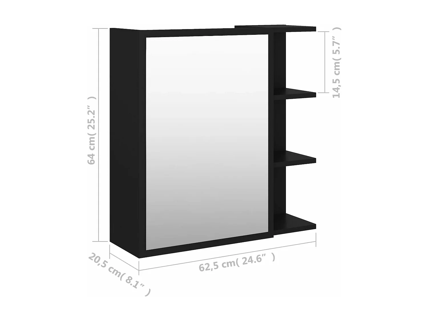 Armoire à miroir de salle de bain Noir Bois d’ingénierie